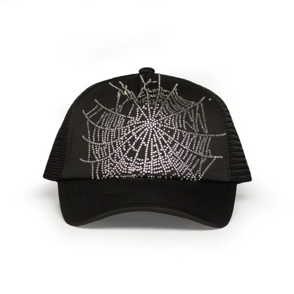 Sp5der Black Web Rhinestone Trucker Hat